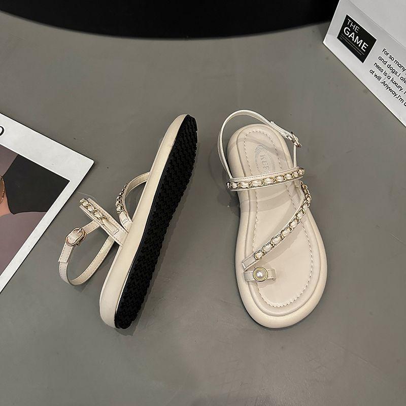 Non-slip Sleeve Toe Beach Word with Sandals Women Wear 2025 Summer New Internet Celebrity Fairy Wind Flat Roman Shoes
