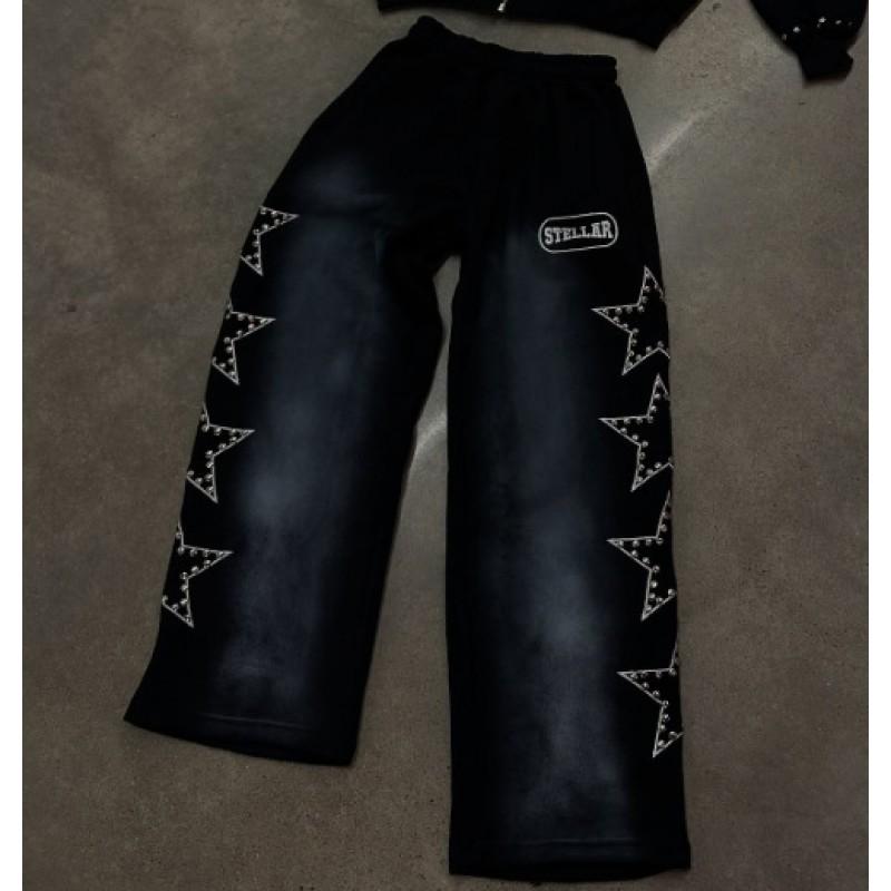 Winter Hip Hop Star Print Hoodie Loose Fit Zip Up Sweatshirt Men Women