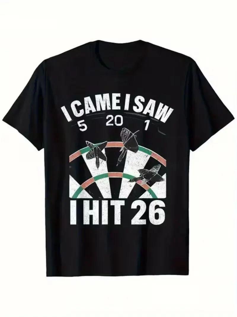 

Y2k Funny Dart Score I Came I Saw 5201 Hit 26 TShirt Casual Oversized Tee Cotton Short Sleeve Streetwear Loose Top Unisex 4XL
