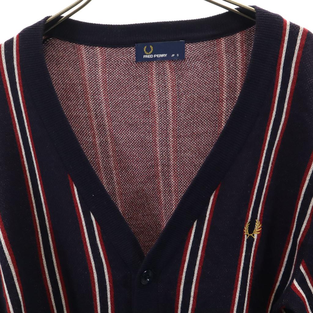 Fred Perry Stripe Long Sleeve V Neck Cardigan S Navy System Men's Used