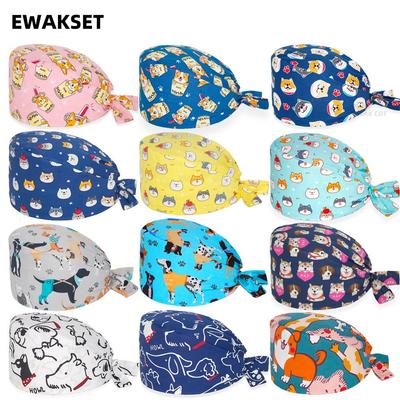 Women Men Surgical Scrub Caps Dogs Cats Print Medical Nursing Hat Chef Dental Beauty Working Cap Wholesale Operating Room Hats
