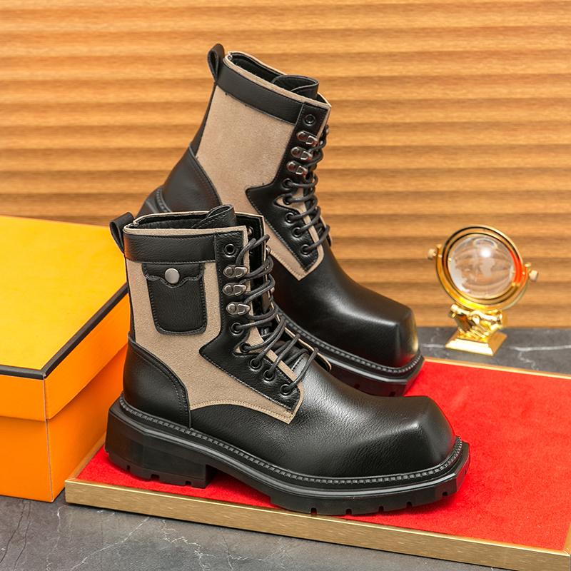 Men Business Versatile Chelsea Boots Comfortable  Fashionable Big Head Thick Bottom Leather Boots Outdoor Training Boots Men