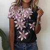 Women's T-Shirt with 3D Flower Print - Summer Short Sleeve