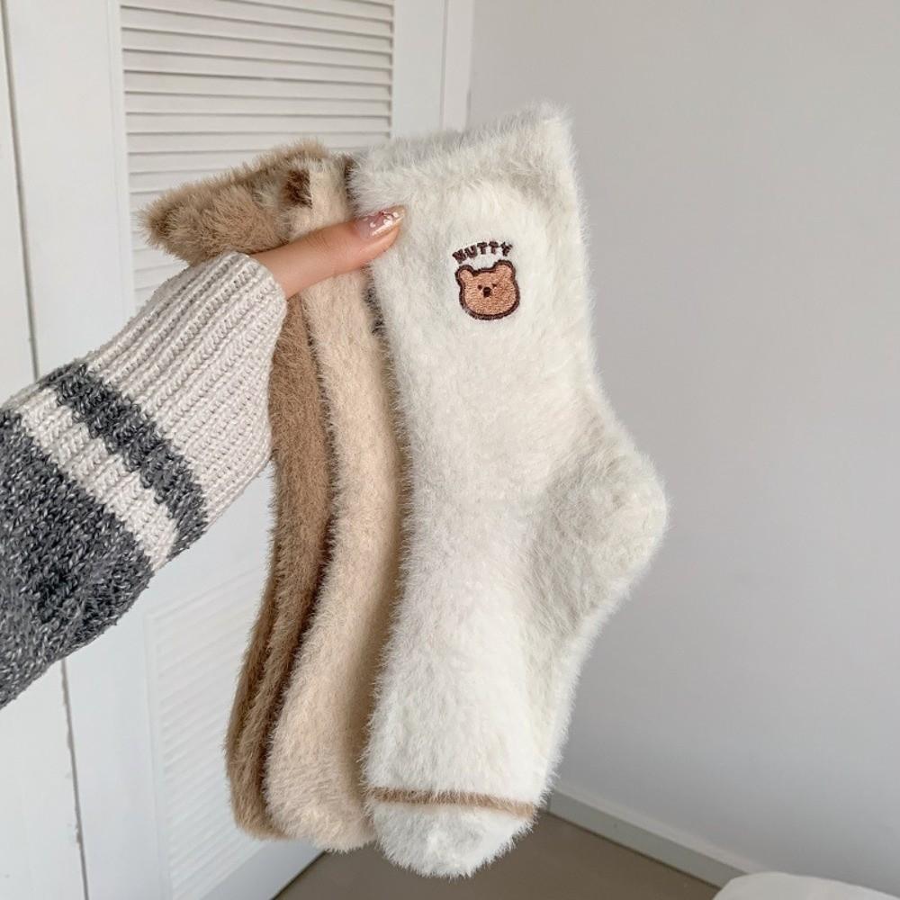 Anti-slip Mink Velvet Socks Cartoon Fluffy Mid Socks Soft Floor Plush Sock