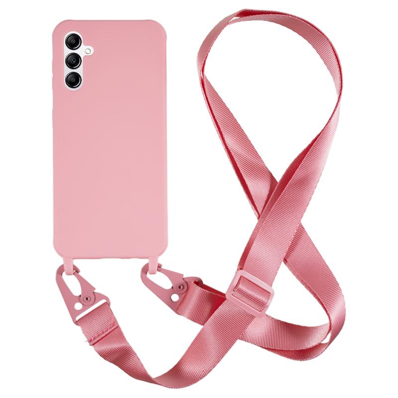 

Soft TPU Phone Case for Samsung Galaxy A14 5G/A14 4G Matte Finish Shockproof Cover with Wide Lanyard Pink
