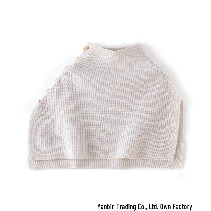 Cross-Stitch Button-Up Shawl for Women - Autumn/Winter Warm Knit Wool Scarf & Pullover Outerwear