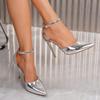 Metal Glossy Pointed Head Stiletto High Heels Women's Elegant One-word Buckle Belt Hollow Bag Head Single Shoes Banquet Wedding Women's Shoes