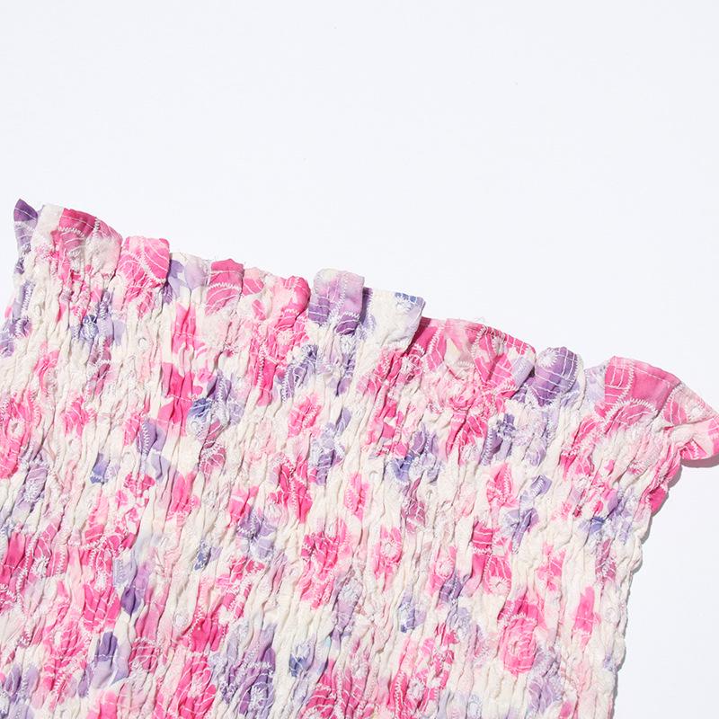 Spring 2025 Fashion: Sexy Tube Top Dress with Printed Lace and Waist-Slimming Design