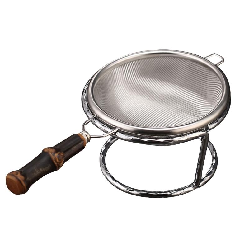 

Металлический фильтр для чая и кофе, сетчатый фильтр из нержавеющей стали с бамбуковой ручкой, многоразовый кухонный инструмент