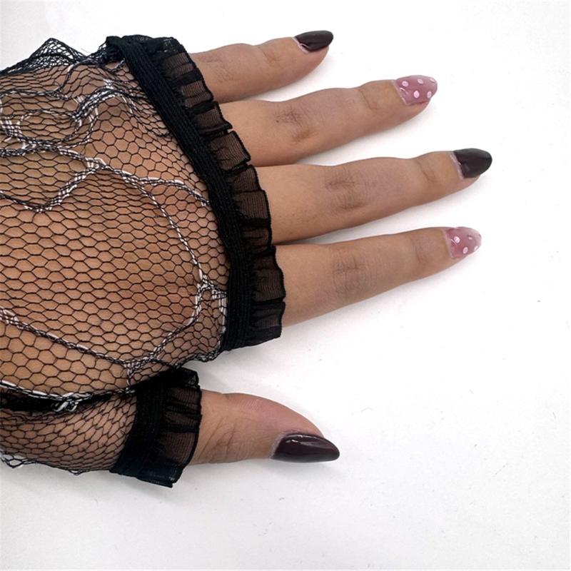 Halloween Gloves for Women Elegant Sun Protection Fingerless Costume Long Glove Spiders Web Lace Gloves for Women