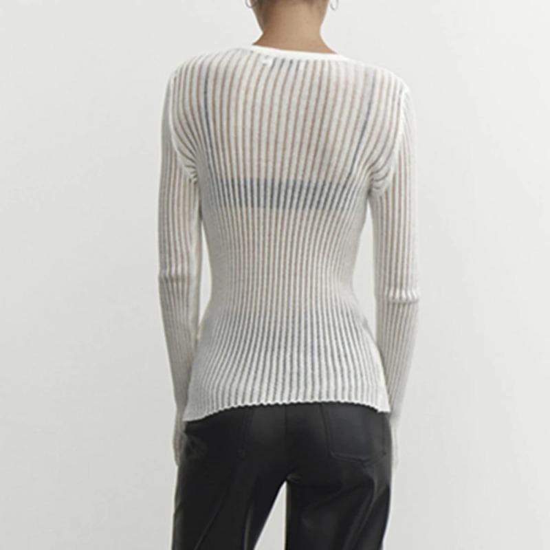 Women O-Neck Long Sleeve Knitted Pullover Sweaters Spring Female Breathable Loose Knitwear T-shirt Tops