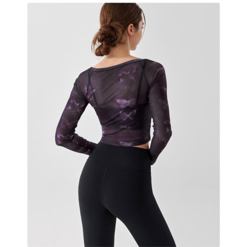 Haut de sport à manches longues en maille papillon pour femme