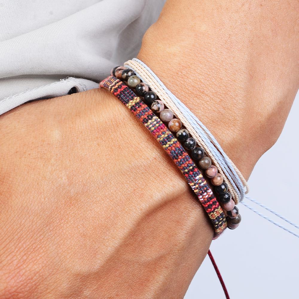 3pcs/set Men's Braided Bracelet Set, Natural Stone Couple's Bracelet, Bohemian Ethnic Cotton and Linen Hand-woven Bracelet