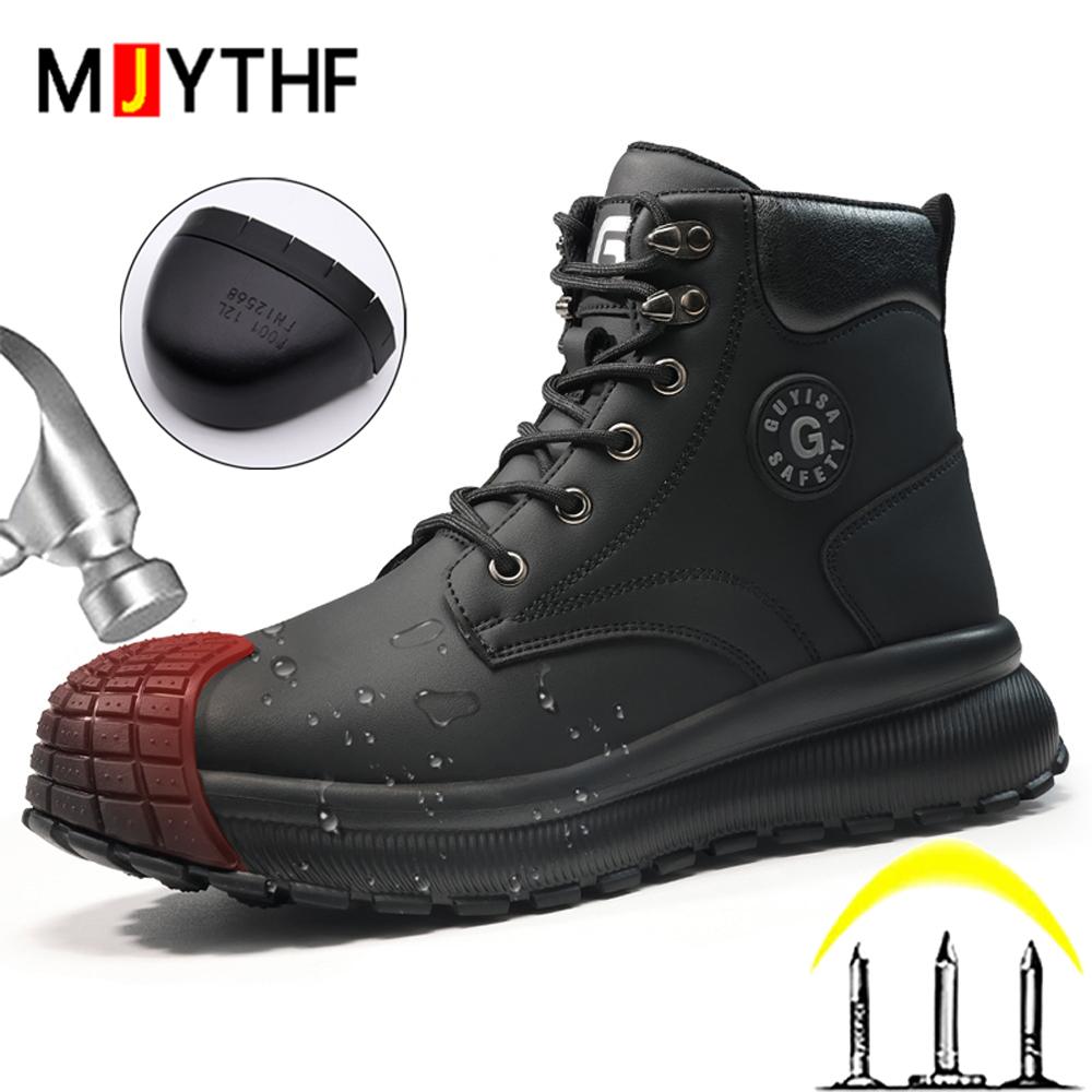 Waterproof Men Leather Boots Steel Toe Shoes Safety Boots Men Work Shoes Puncture-Proof Indestructible Shoes Protection Boots