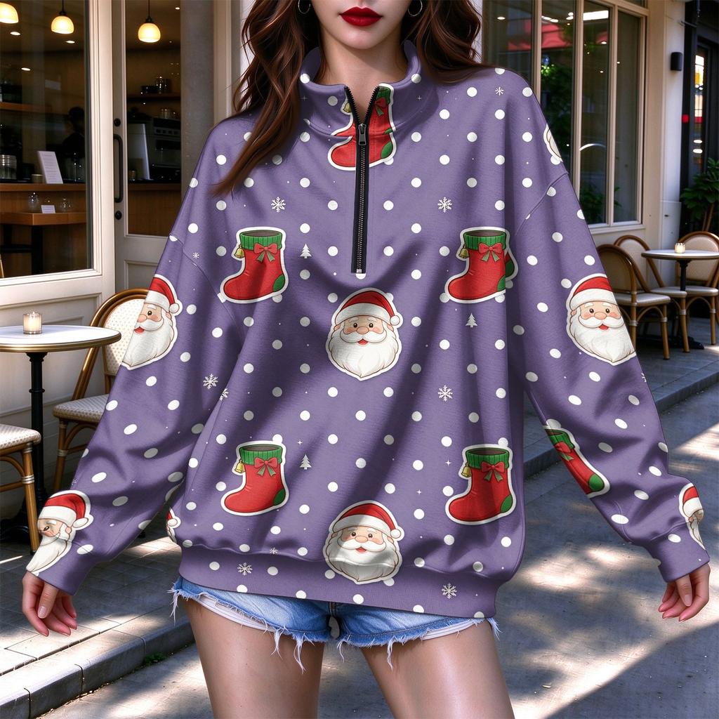 Women's Lightweight Half-Zip Sweatshirt with Print Casual Pullover for Everyday Wear