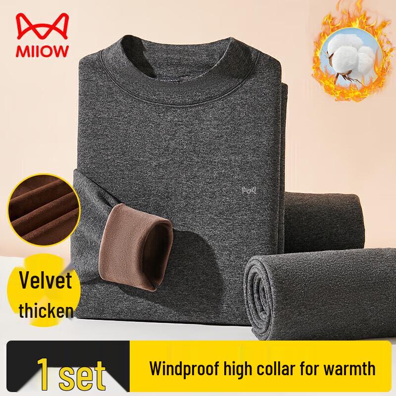Mao Ren Men's Combed Cotton Fleece-Lined Thermal Underwear Set