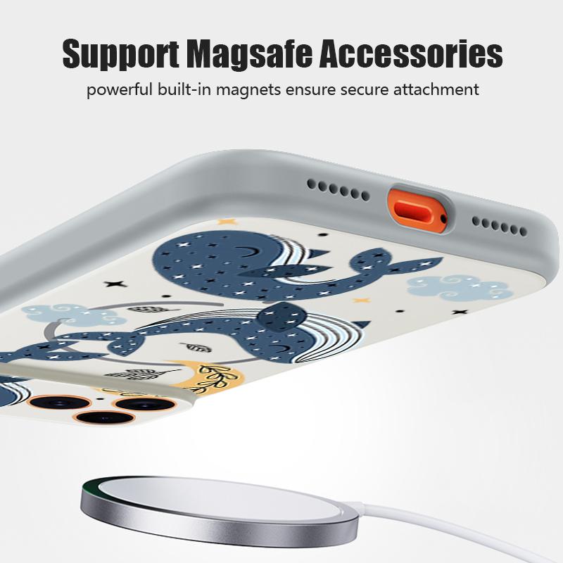 Magnetic For Magsafe Case For iPhone 17 Pro Max Cartoon Whales Stars Pattern Skin Feeling Cover For iPhone 16 15 14 13 Pro Max