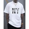Heren Nieuwe Mode New York Letterprint Casual Korte Mouwen Zomer Koel, Modieus Overal bij te Dragen, Comfortabele Zomer Heren Casual Korte Mouwen