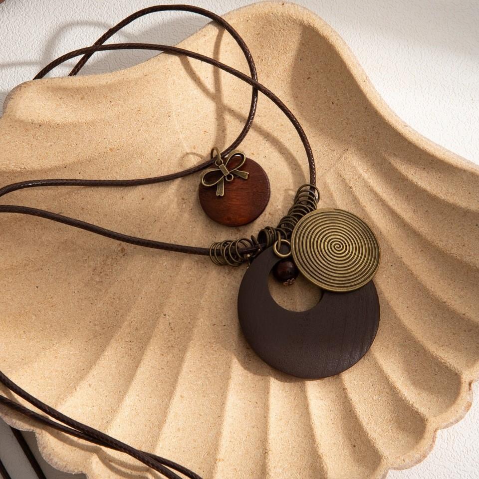 Bohemian Double-Layer Round Bow Necklace, Retro High-End Long Simple Sweater Necklace For Women