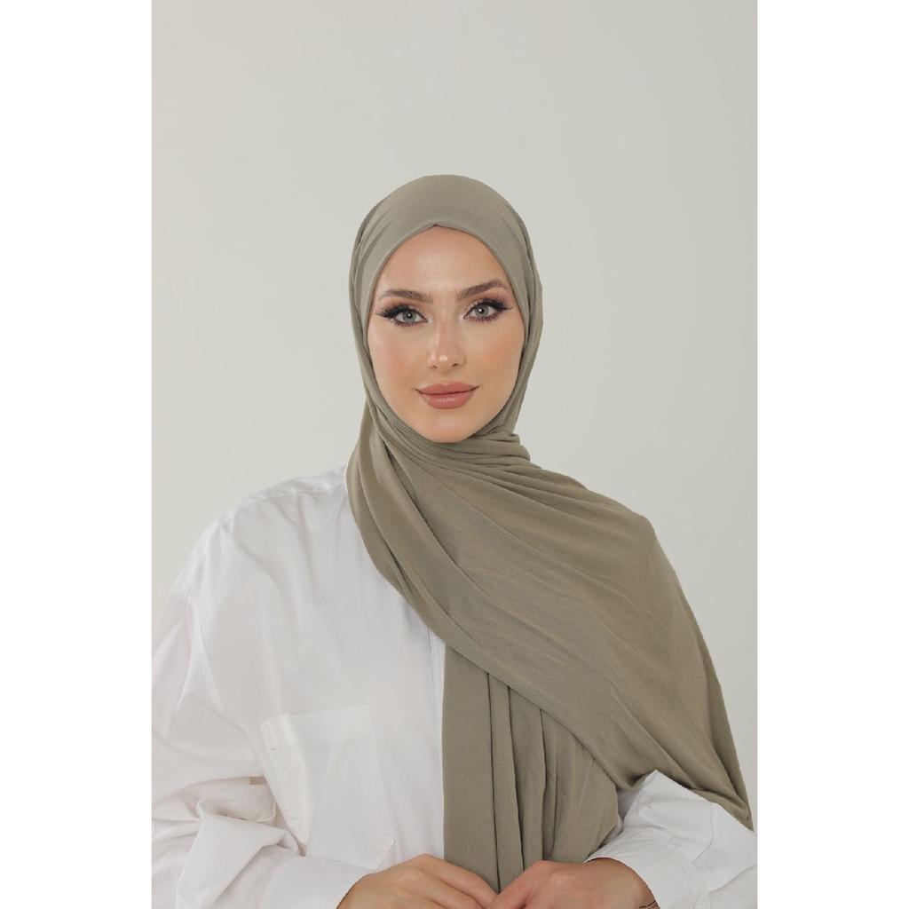 Șal negru din bumbac pieptănat de lux - șal hijab din lycra din jerseu pentru femei