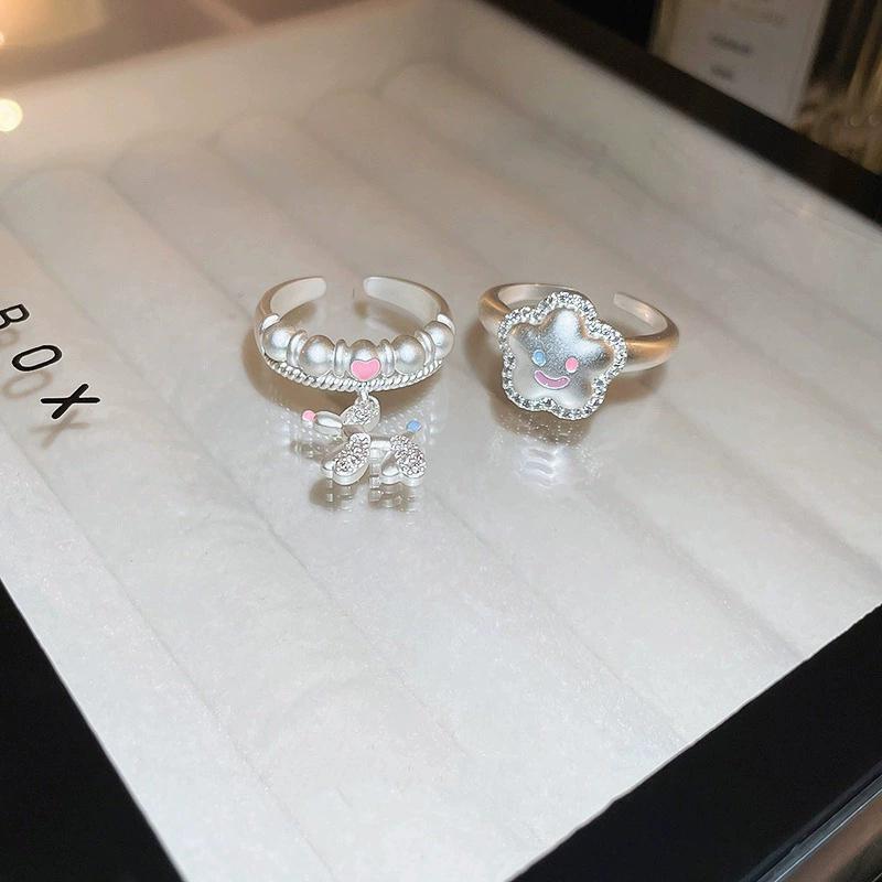 Y2K Fashion Matte Silver Color Star Puppy Rings Girl Sweet Cute Geometric Open Ring For Women Party Jewelry Accessories Gifts