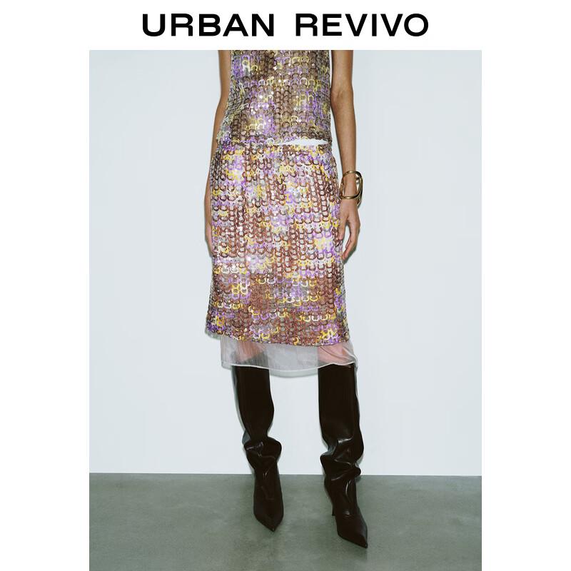 Прямая юбка миди UR с пэчворком из пайеток M