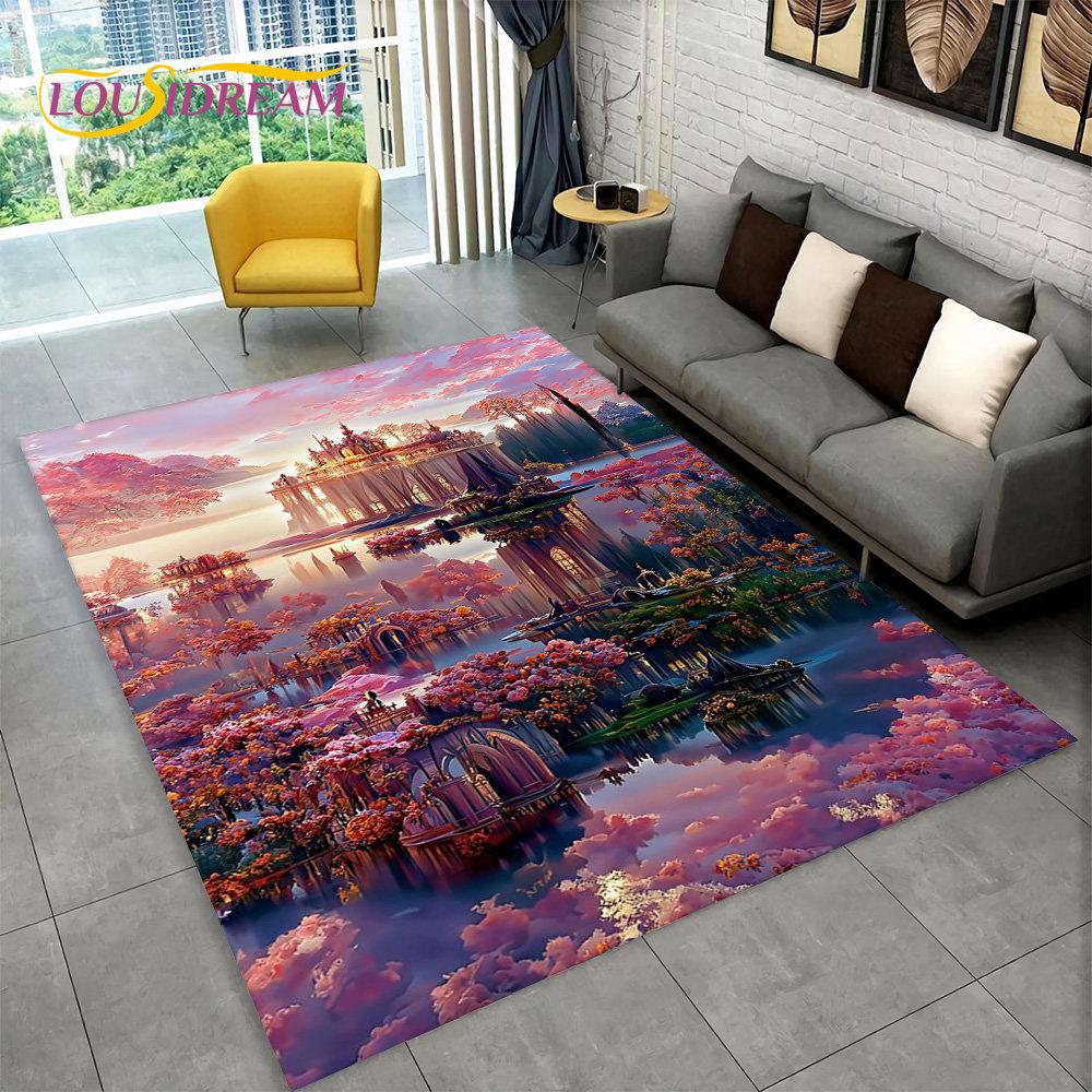 3D Beautiful Dream Magic Castle Scenic Area Rug,Carpet Rug for Living Room Bedroom Sofa Doormat Kitchen Decor Non-slip Floor Mat