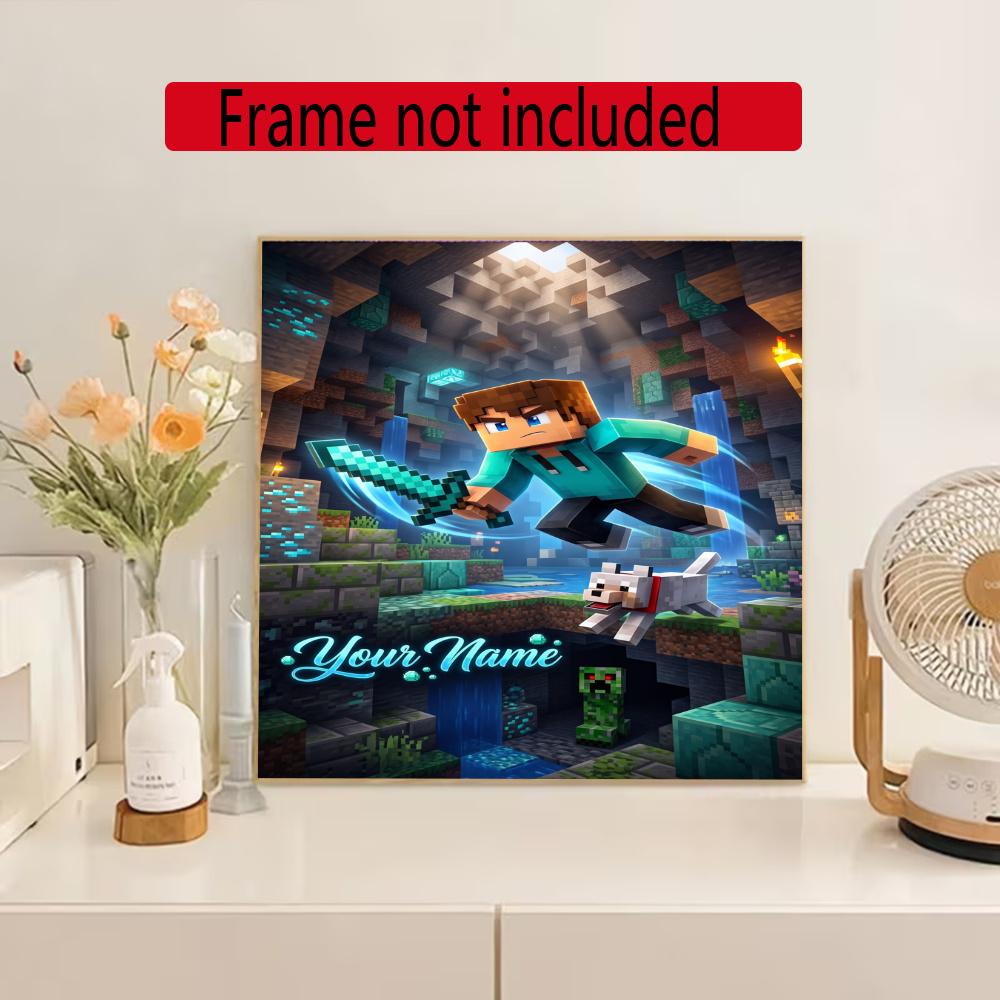 Minecraft Personalized Name Diamond Paintings Mosaic Wall Round Diamond Art Painting Kits Embroidery Crystal Accessories Frameless
