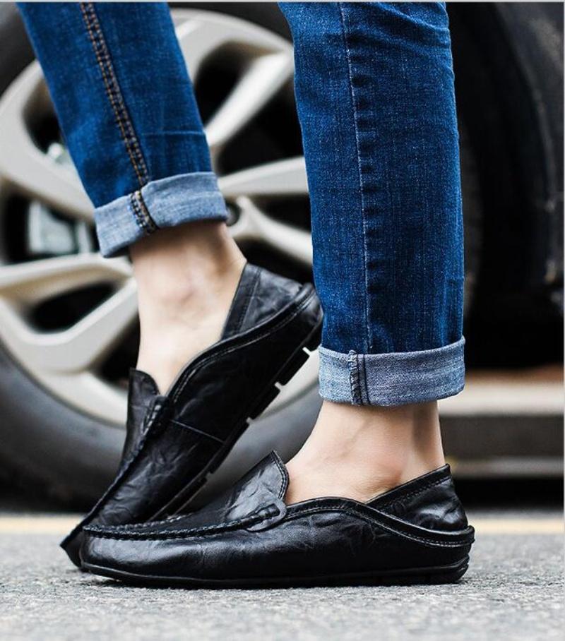 Men Shoes Casual Genuine Leather Mens Loafers Moccasins Designer Slip On Boat Shoes High Quality Chaussure Homme Plus Size 37-46