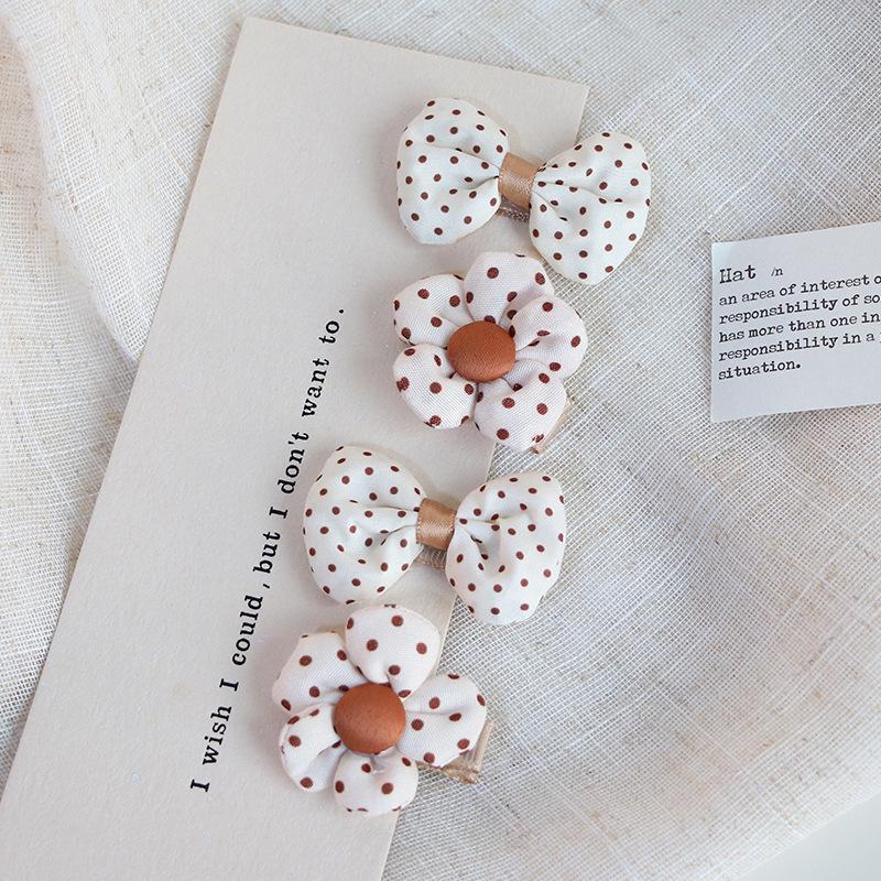 Korean Style Polka Dot Bow Hair Clip - Coffee