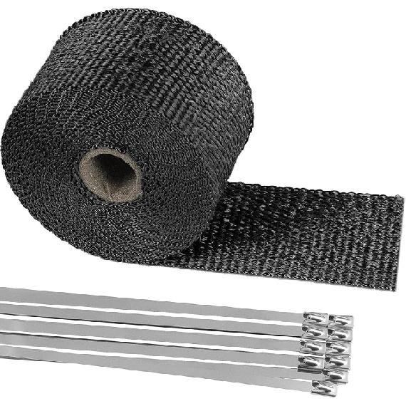 Deecam Exhaust Heat Wrap, 2'' X 16.5' Black Fiberglass Heat Resistant Exhaust Wrap Roll For Motorcycle, Car Exhaust Pipe Heat Ulation Muffler Tape