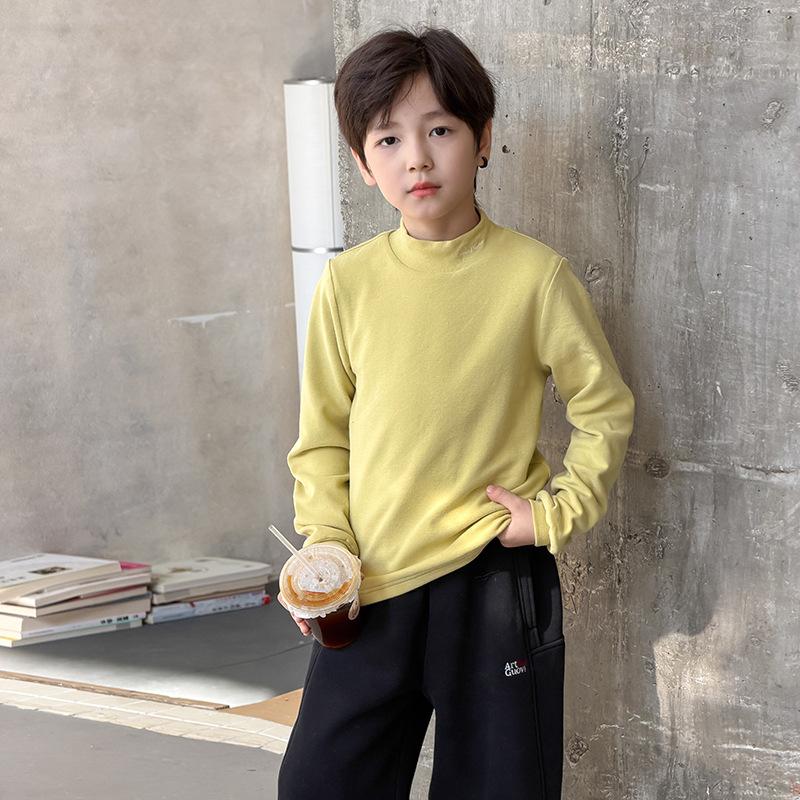 Double Layer Thickened Warm Embroidered Thermal Kids Bottoming Shirt For Boys And Girls
