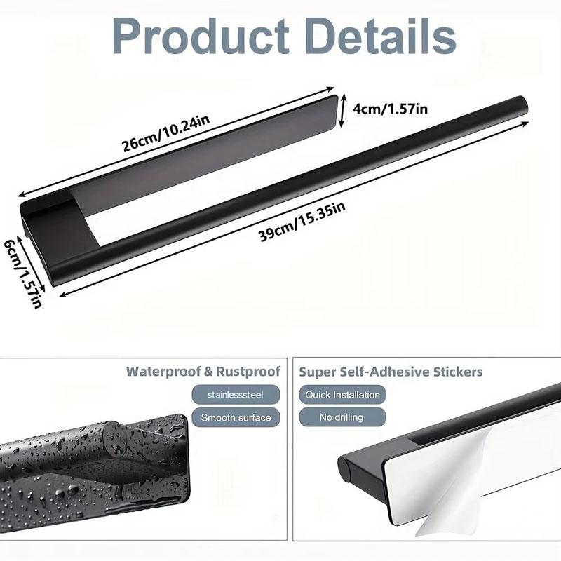

No Drill Brushed Stainless Steel Towel Rack Rust-Resistant Bathroom Towel Holder with Shelf Wall-Mounted Towel Bar чёрный