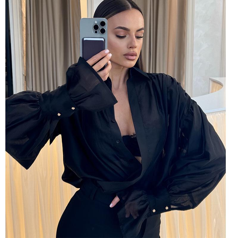 Spring 2025 Women's European and American Loose Lantern Sleeve Top