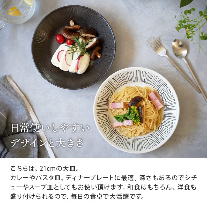 EAST table Pastacurryteller 21cm Randdraht Weiß Hergestellt in Japan Großer Teller Tiefer Teller Spülmaschinenfest Mikrowellengeeignet 111-004-01