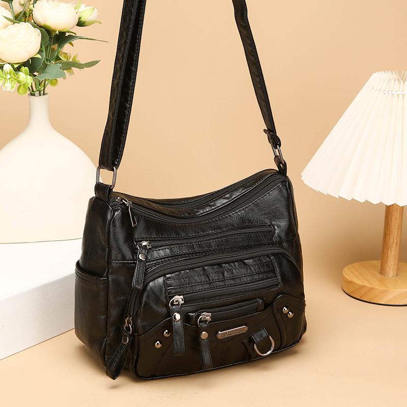 Women's Soft Leather Multi-compartment Multi-pocket Stitching Single Shoulder Messenger Bag