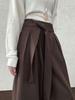 LUXI Women's Retro Lace-up Pleated Wide-Leg Pants - Autumn Casual Straight-Leg Long Trousers