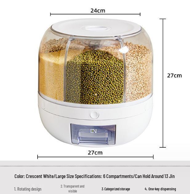 

Вращающийся кухонный контейнер для риса: Насекомозащитный, Влагозащитный, Герметичный, Вместительный ящик для хранения