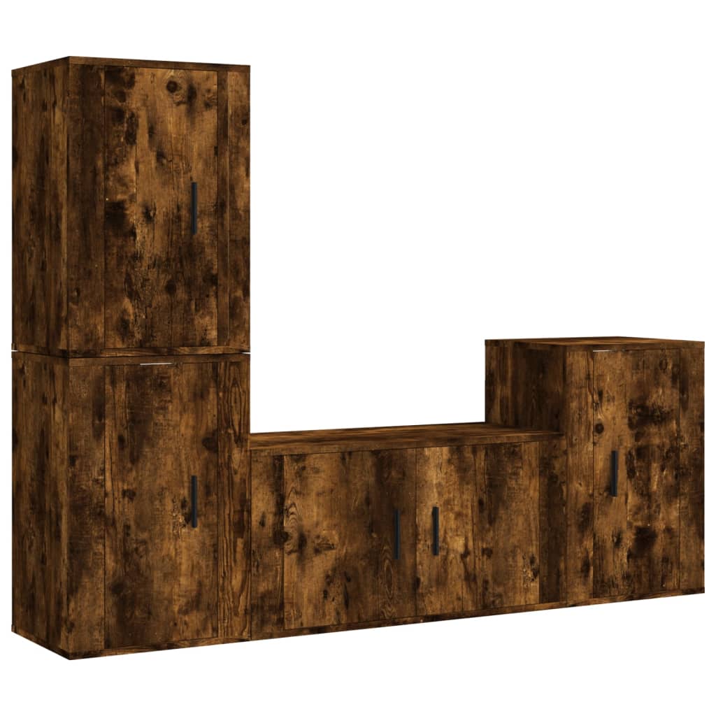 4 Piece TV Cabinet Set Smoked Oak Effect Particleboard