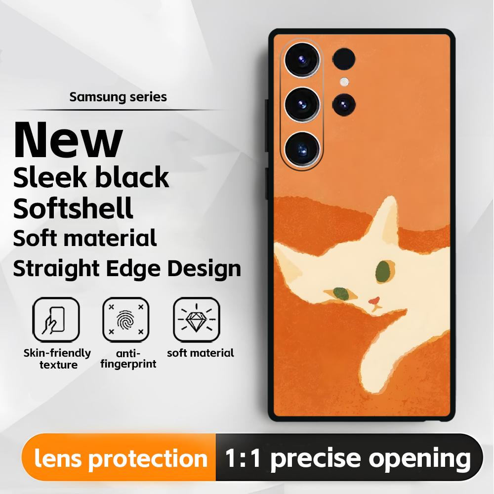 Cute cartoon cat  Phone Case For Samsung Galaxy S26 S25 S24 S23 S22 S21 Plus Ultra Note20 Soft Black