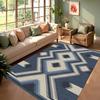 Dark Blue Geometric Pattern Carpet Rug Mat Home Decoration Abstract Square Line Design Modern Style Navy Blue Floor Mat