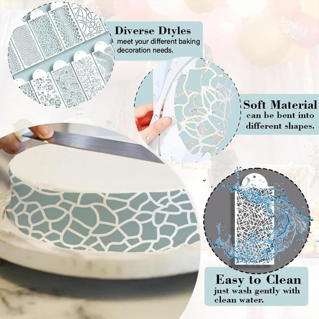 12 Pcs Cake Stencils Cake Templates Set Floral Leaf Linear Stripe Lace Irregular Geometry Wedding Icing Stencils Cake Molds Cookie Dessert