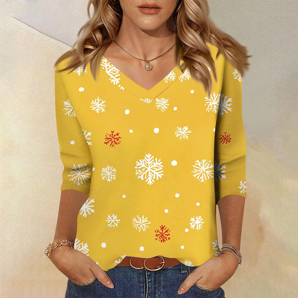 Women's T Shirt CHristmas Print 3/4 Sleeve Daily Weekend Fashion Basic V- Neck Regular Top