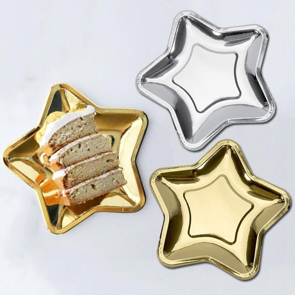 10pcs Disposable Christmas Plate Paper Plate Golden Silver Cake Tray Dinner Plate  Party Supplies