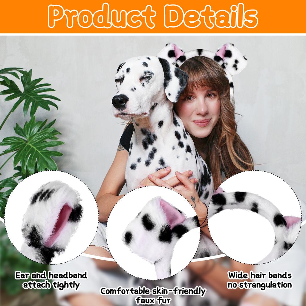 6er-Pack Dalmatiner-Hundeohren-Haarbänder Niedliches Welpenohren-Haarband Weiche Schwarz-Weiß-Rosa Tier-Accessoires Für Damen Herren Halloween Co