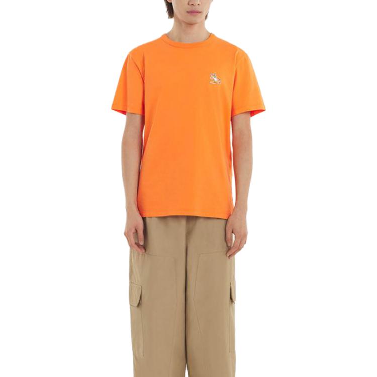 Maison Kitsune SS23 Fox Embroidered Short Sleeve T-Shirt Unisex Tops Orange GU00154KJ0010-P851