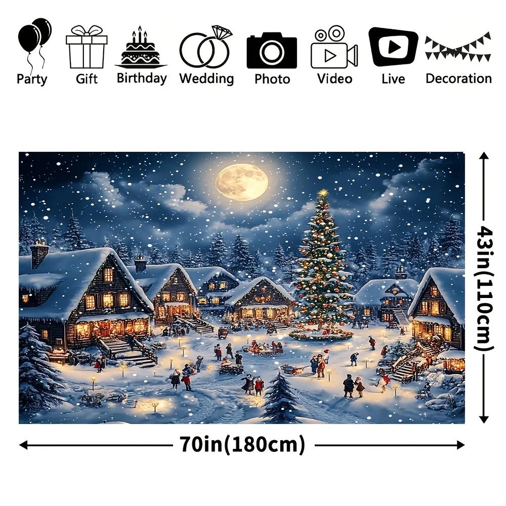 Christmas joyous party spotlight background fabric cartoon village and pine tree design suitable for holiday partiesZL