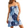 Vestido Casual de Mujer sin Tirantes sin Mangas Estampado Floral Vestido de Playa de Verano Cuerpo Elástico Fruncido Vestido por Encima de la Rodilla