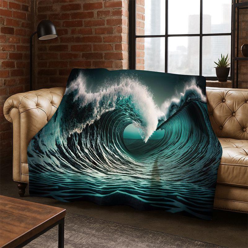 Blue Sea Waves Scenery Flannel Blanket Soft Warm Throw Blanket for Bedroom Living Room Bed Travel Camping Picnic Gift Kids