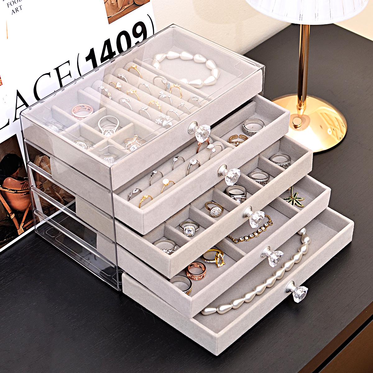 

5-слойная прозрачная ПЭТ-шкатулка с бархатной подкладкой для браслетов, колец, сережек и ожерелий